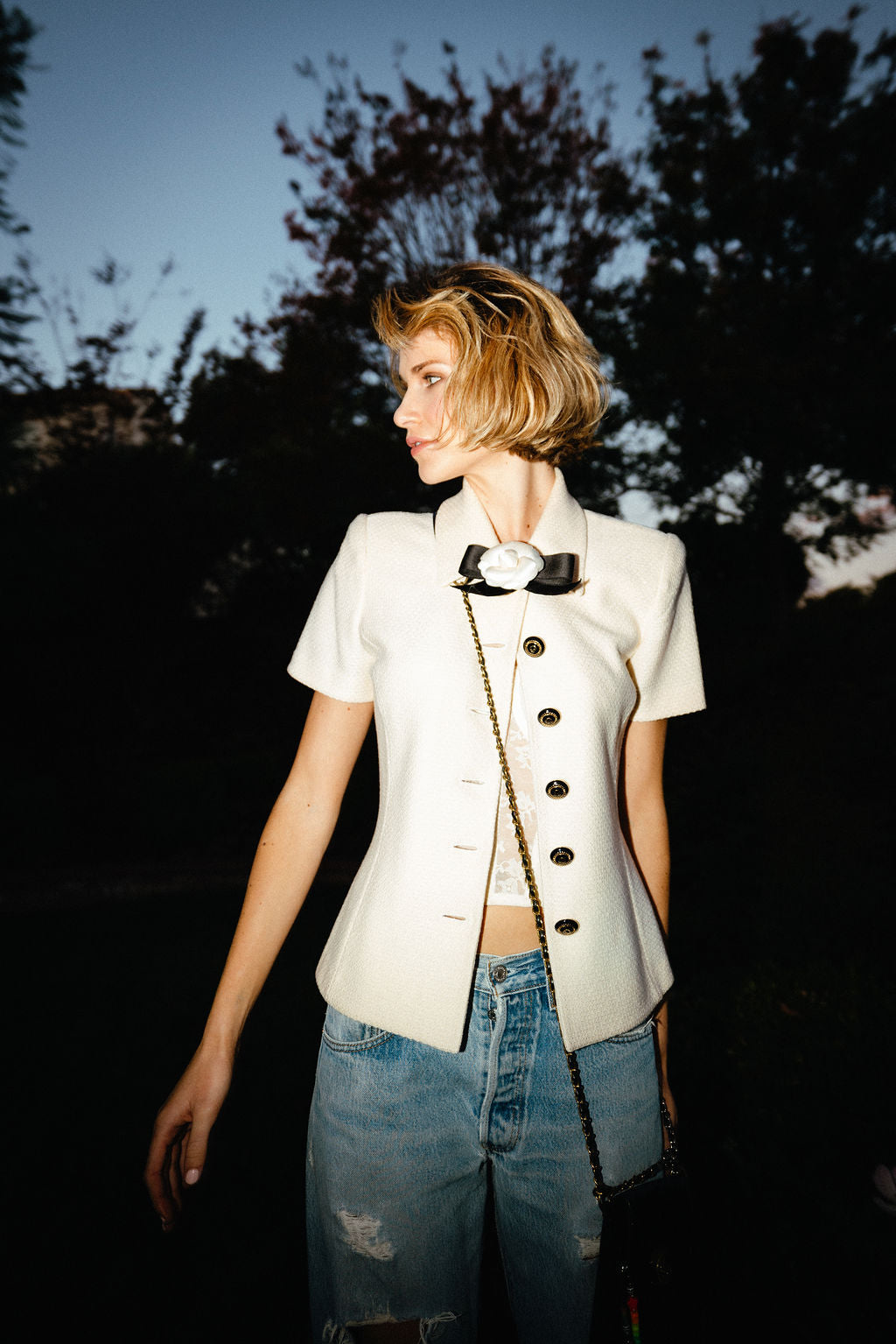 St. John Knit Jacket with Flower Pin