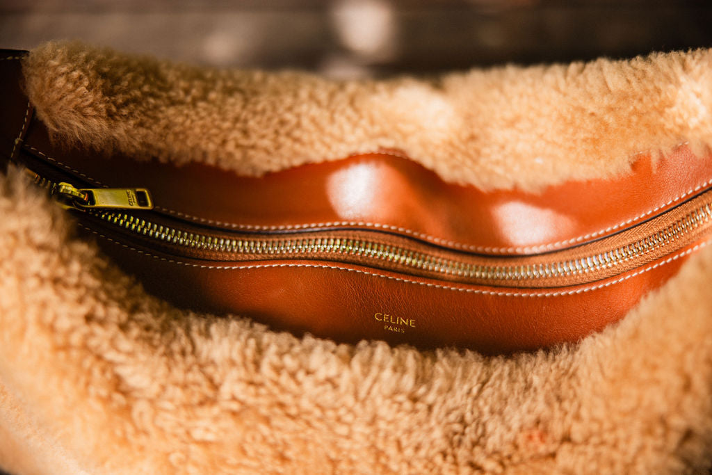 Celine Shearling & Tan Calfskin Hobo Bag — Hedi Slimane Era (2019–2020)