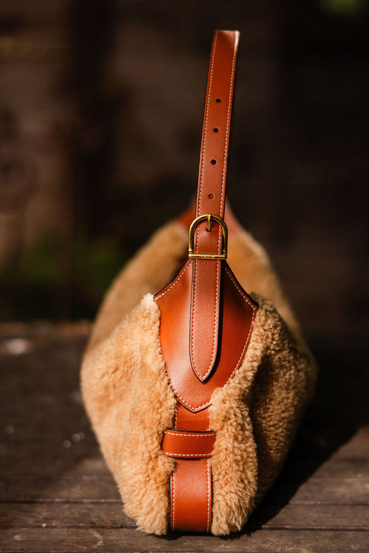 Celine Shearling & Tan Calfskin Hobo Bag — Hedi Slimane Era (2019–2020)