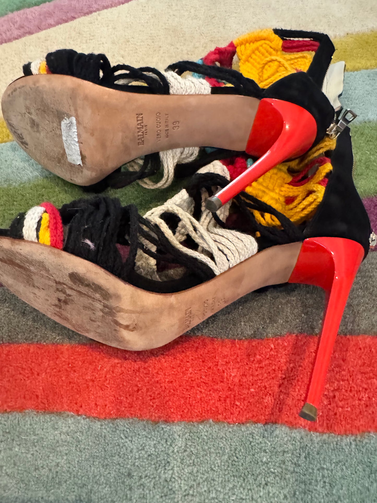Balmain Multicolor Rope Stilettos – Size 39 From Balmain Spring 2014