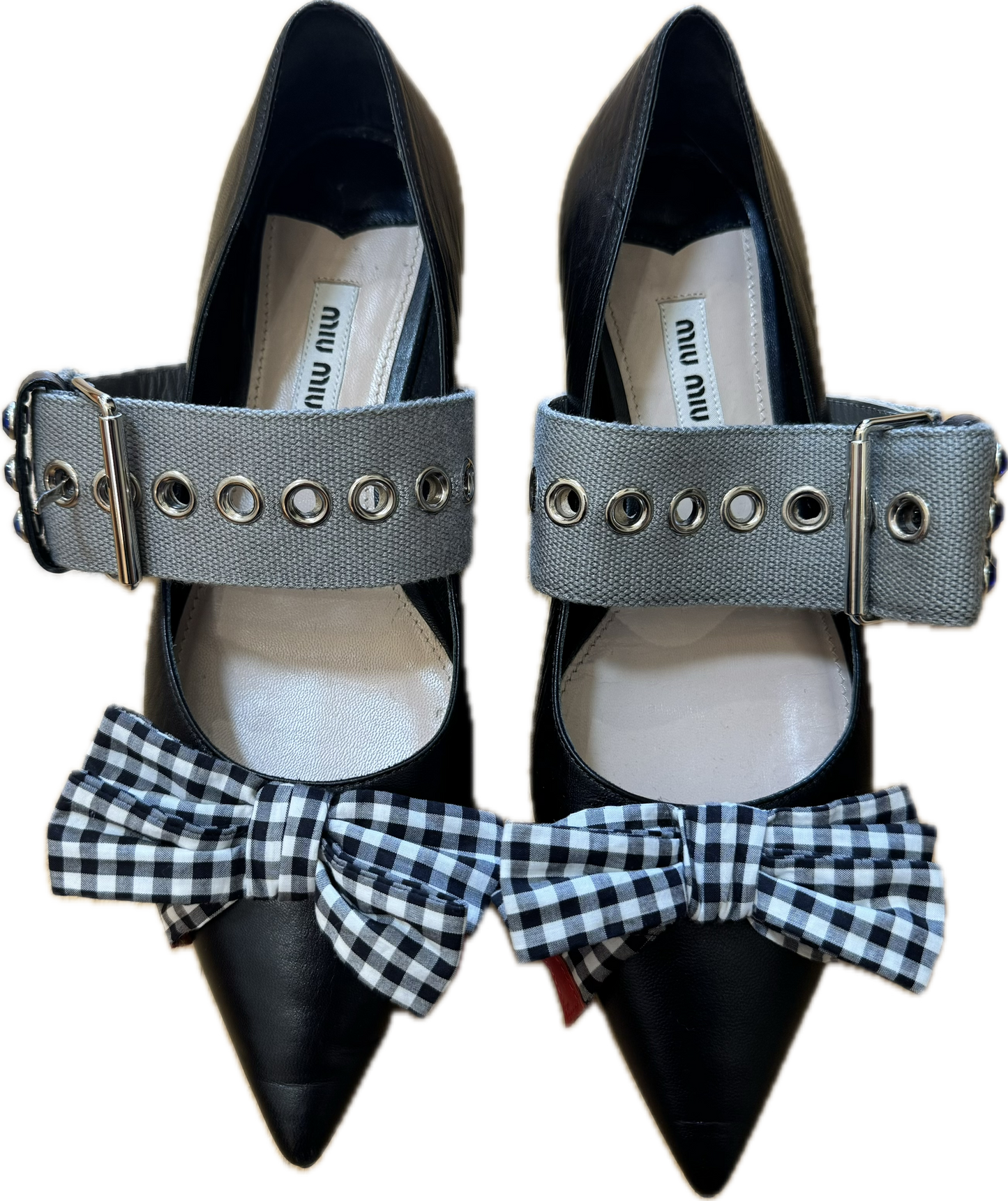 Miu Miu FW16 Studded Gingham Bow Flats-Size 37