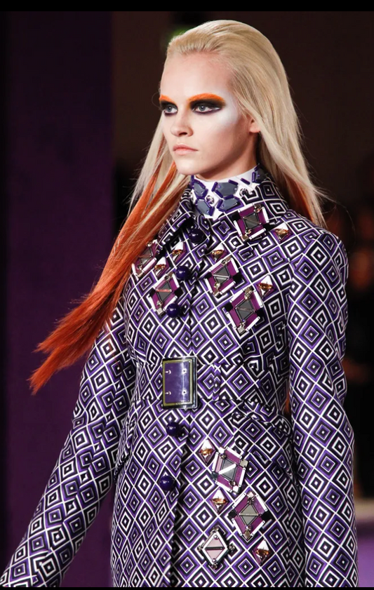 Prada F/W 2012 Geometric Print Crystal & Plexi Embellished Belted Jacket-Collector piece