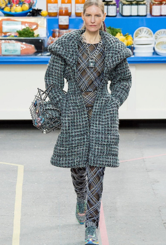 Chanel Tweed Padlock Chain Necklace — Fall/Winter 2014 Runway (Supermarket Show)
