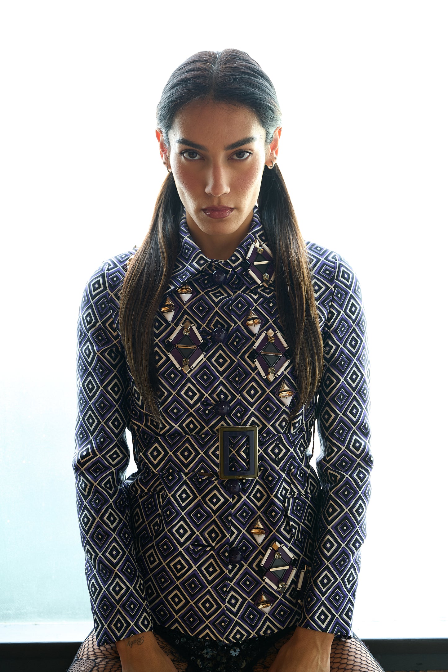 Prada F/W 2012 Geometric Print Crystal & Plexi Embellished Belted Jacket-Collector piece