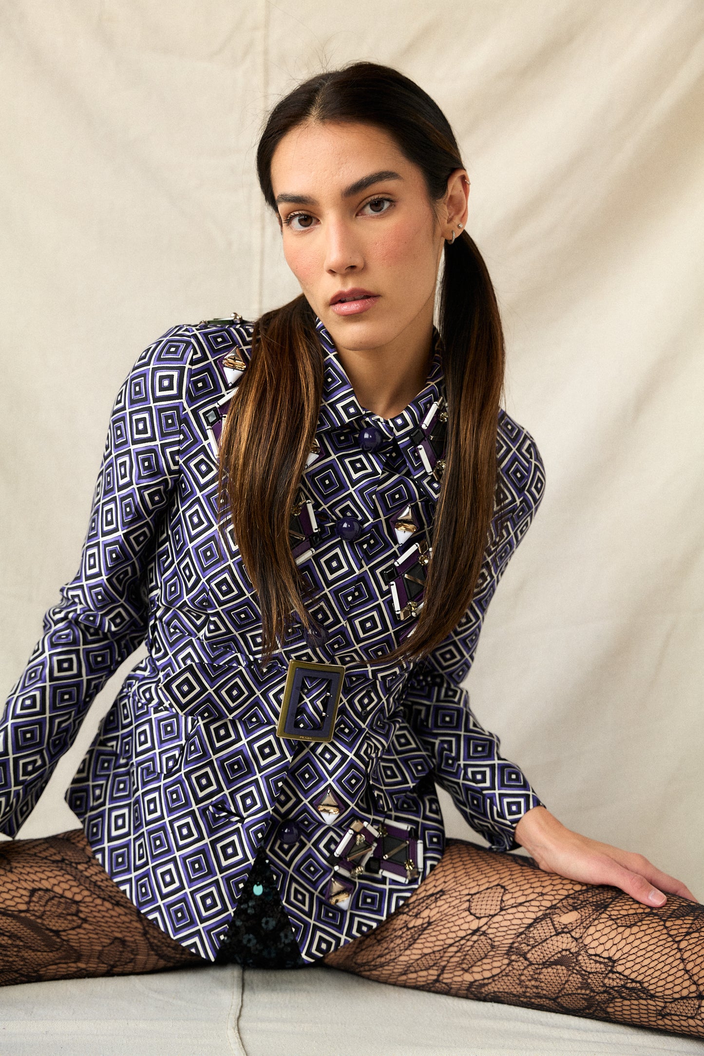 Prada F/W 2012 Geometric Print Crystal & Plexi Embellished Belted Jacket-Collector piece