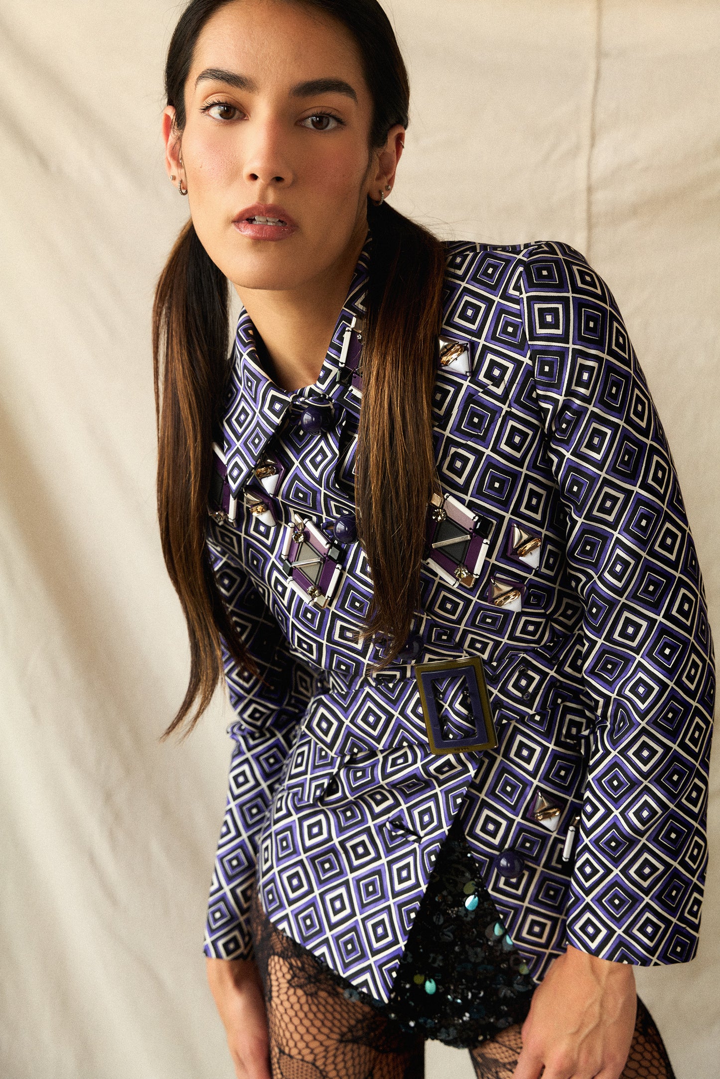 Prada F/W 2012 Geometric Print Crystal & Plexi Embellished Belted Jacket-Collector piece