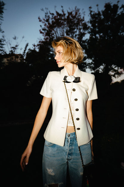 St. John Knit Jacket with Flower Pin