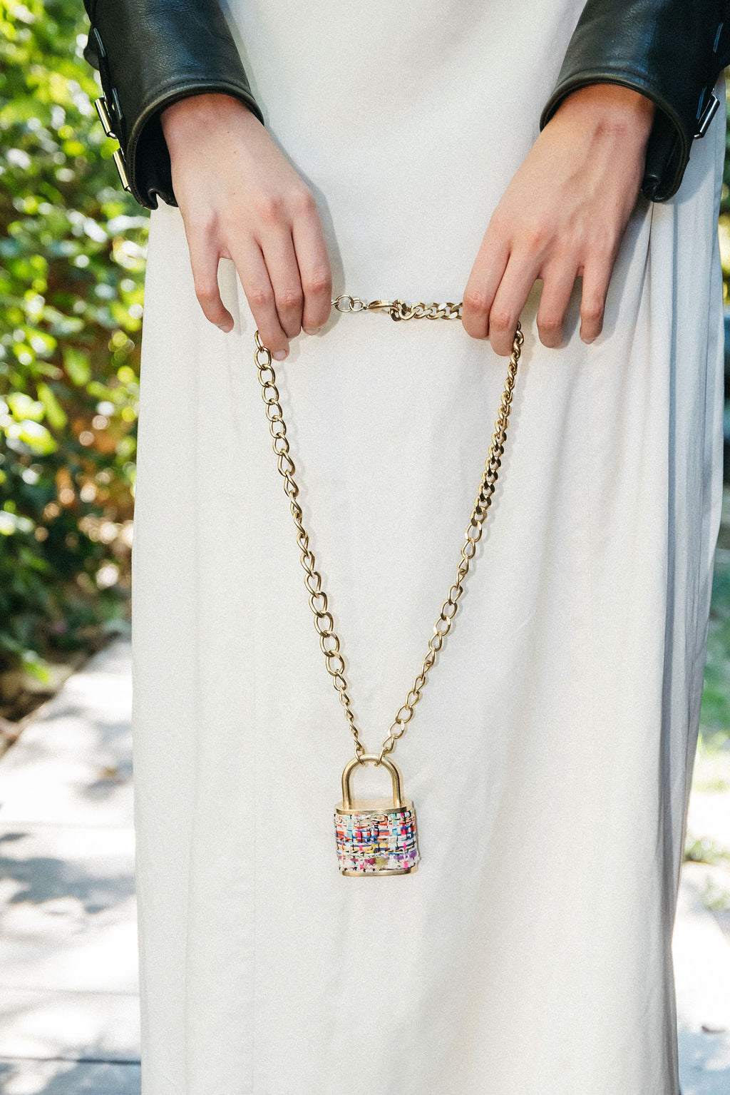 Chanel Tweed Padlock Chain Necklace — Fall/Winter 2014 Runway (Supermarket Show)