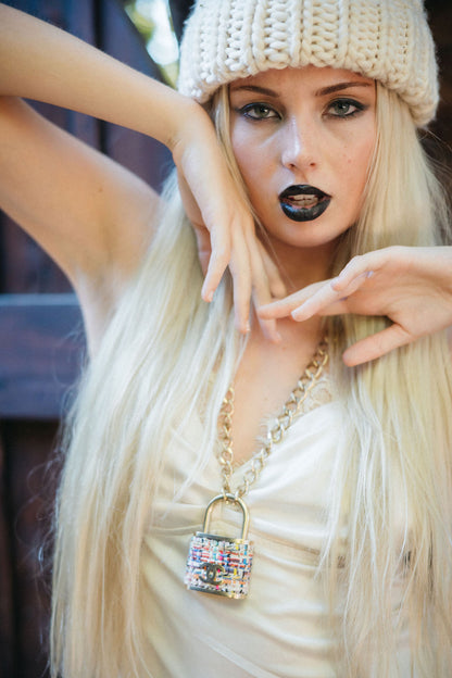 Chanel Tweed Padlock Chain Necklace — Fall/Winter 2014 Runway (Supermarket Show)