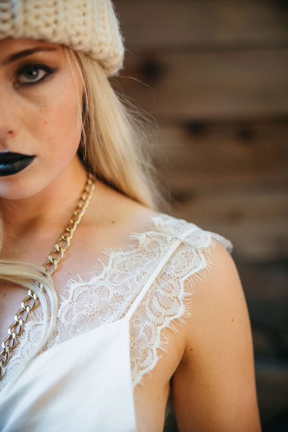 Love, Courtney by Nasty Gal “Roseland Ballroom” Soft Cream  lace Slip Dress