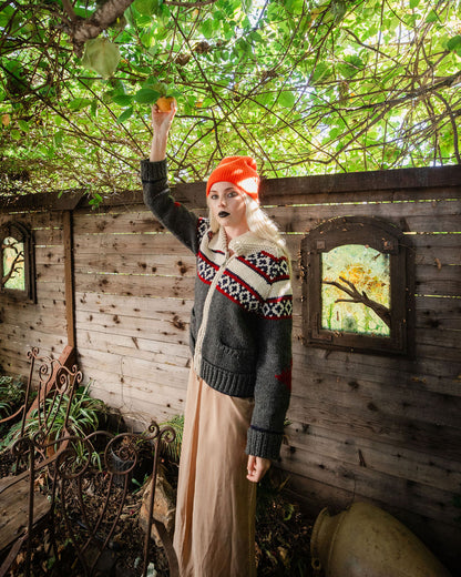 Dsquared² Chunky Zip-Up Fair Isle Sweater with Maple leaves