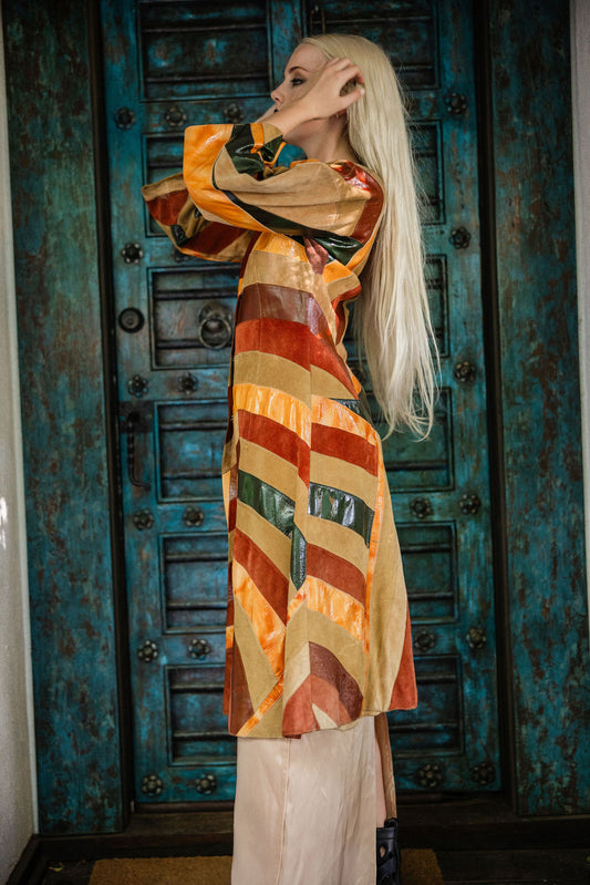 Vintage Dolce & Gabbana Patchwork Patent Leather & Suede Coat — FW1999–2001