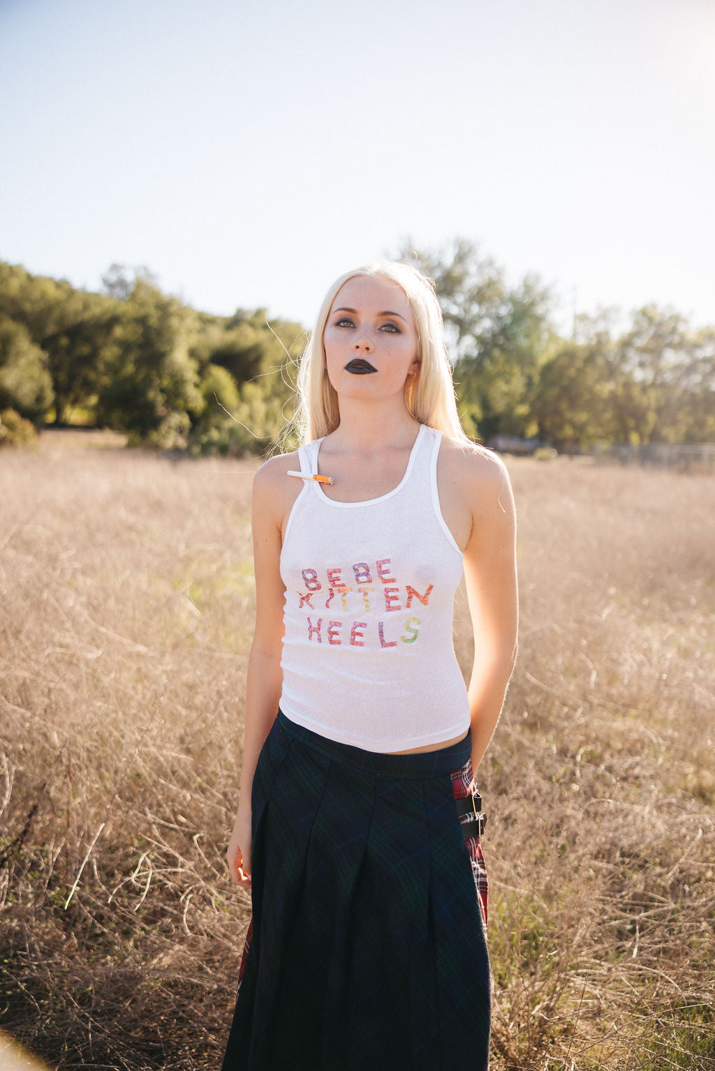 BEBE Kitten Heels Ribbed Hanes Tank