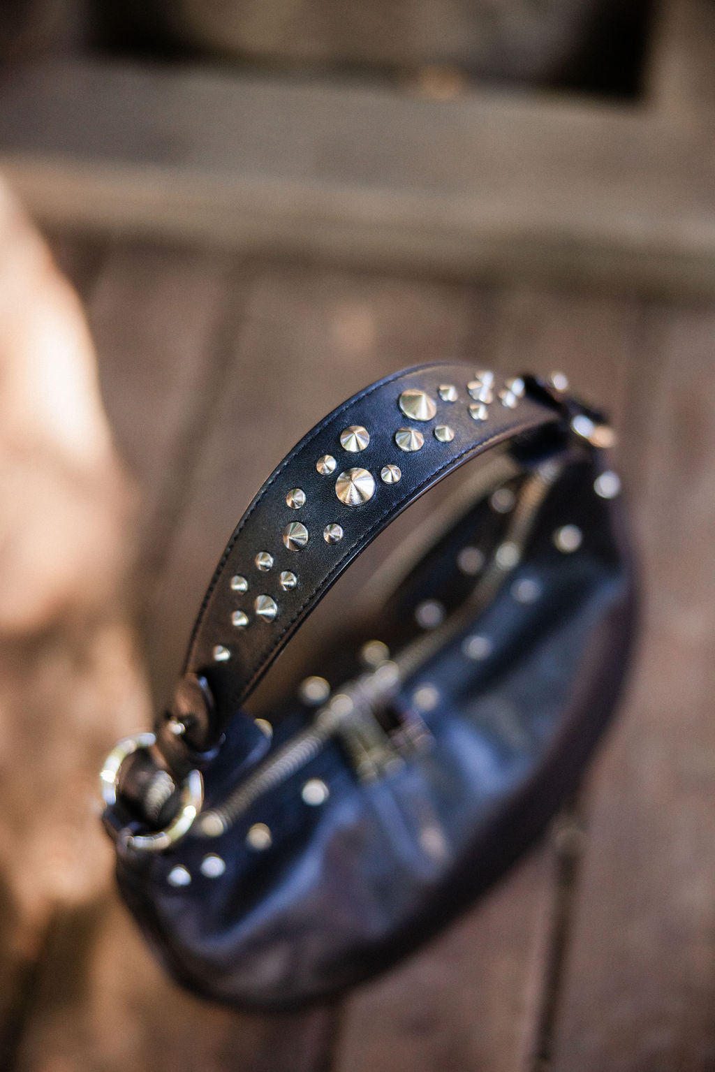 Versace Studded Leather Repeat Mini Hobo — Black (2020s)