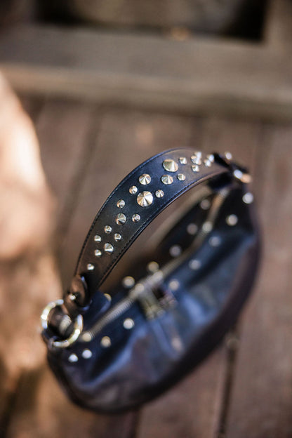 Versace Studded Leather Repeat Mini Hobo — Black (2020s)