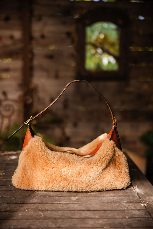 Celine Shearling & Tan Calfskin Hobo Bag — Hedi Slimane Era (2019–2020)