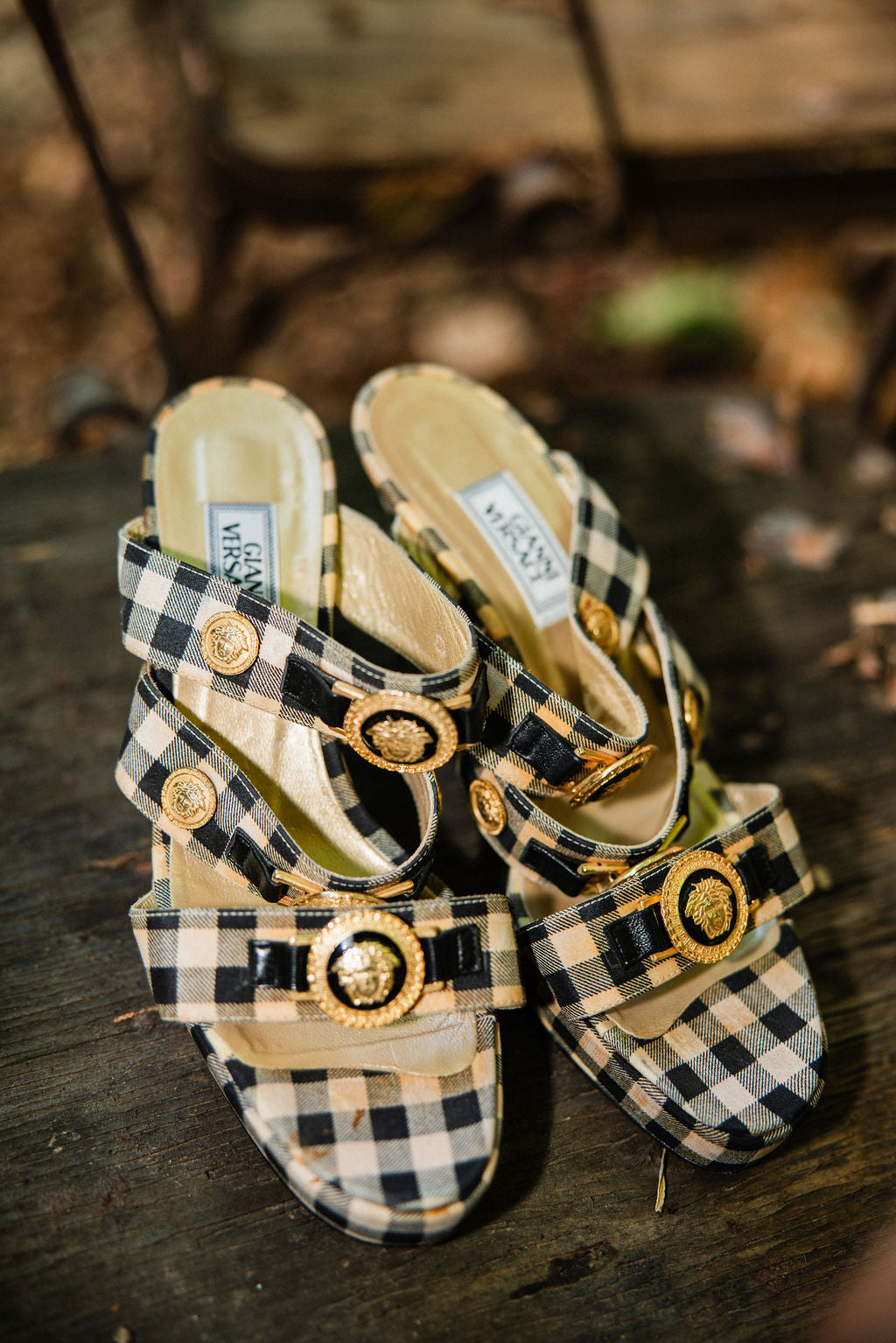 Vintage Versace Check Medusa Sandals — Archival Late 1990s (Size 37.5)