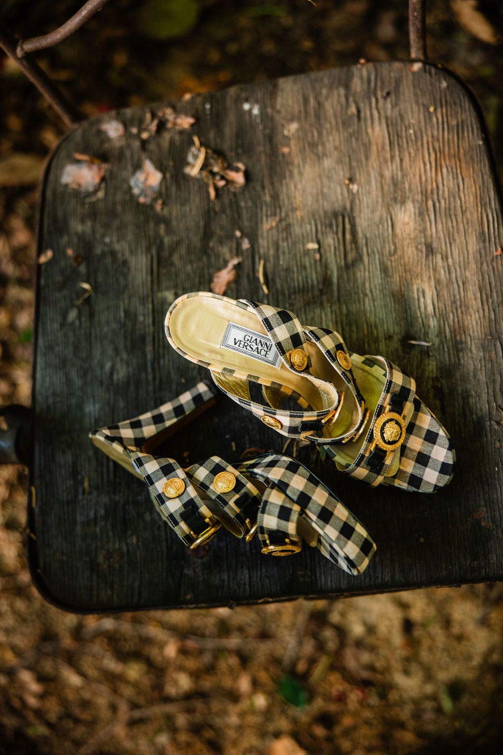 Vintage Versace Check Medusa Sandals — Archival Late 1990s (Size 37.5)