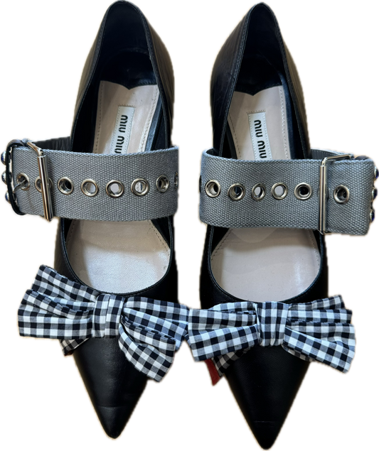 Miu Miu FW16 Studded Gingham Bow Flats-Size 37