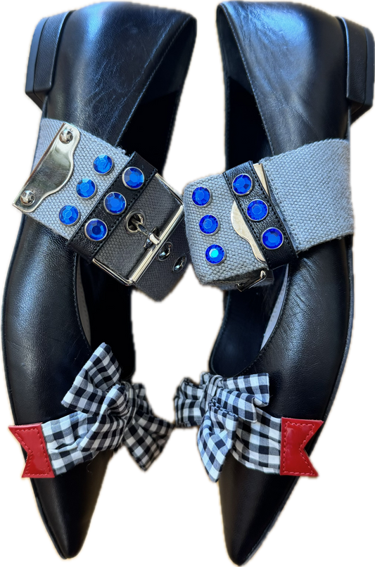 Miu Miu FW16 Studded Gingham Bow Flats-Size 37
