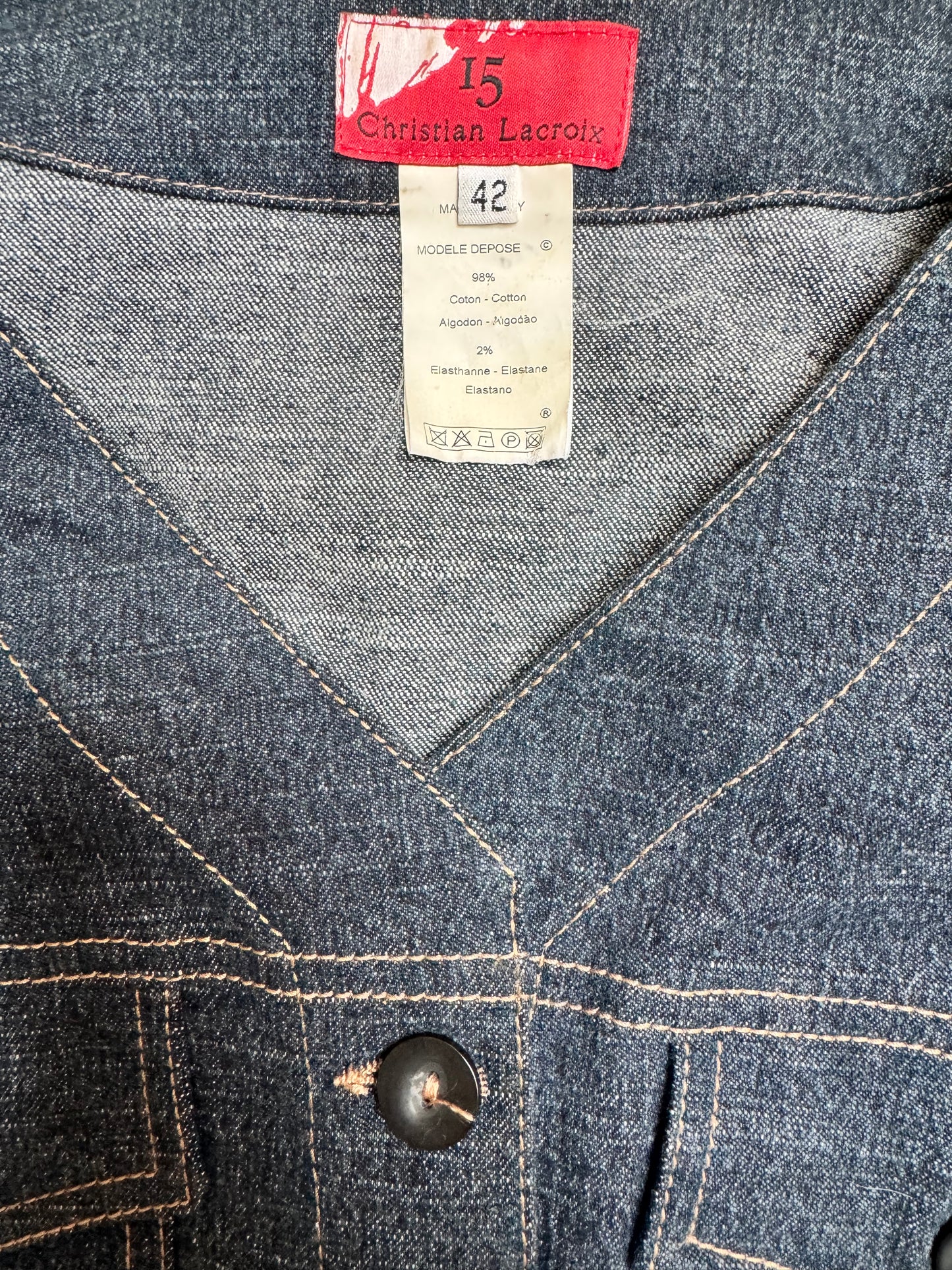 Christian Lacroix Jeweled Cross Denim Vest — Late 1980s Era (Not for sale — rental only)